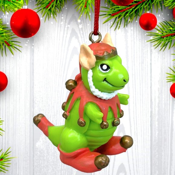 Vintage 1993 House Of Lloyd Santa Green Dino Dinosaur Christmas Tree Ornament - Picture 3 of 4